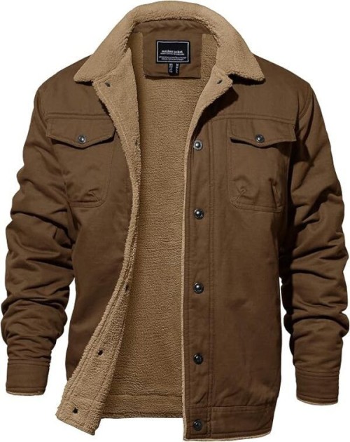 Mens Winter Fleece Cotton Casual Work Cargo Jacket Pocket