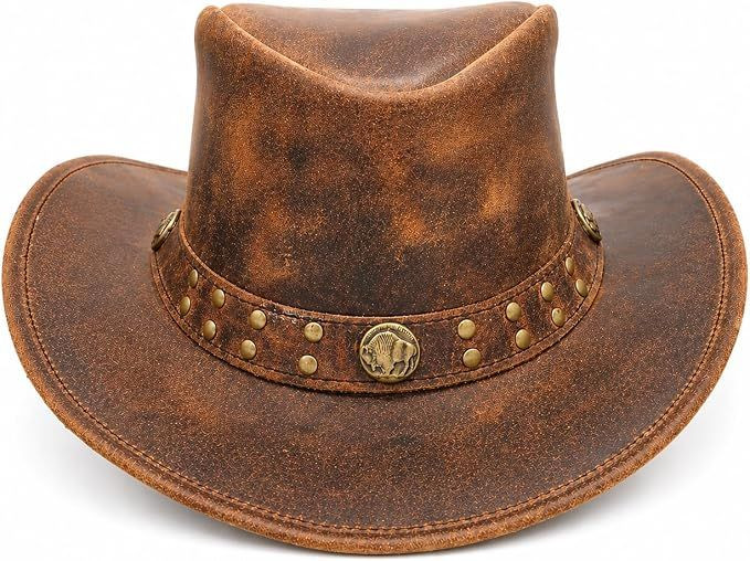 Leather Cowboy Hat for Men & Women, Genuine Leather Western