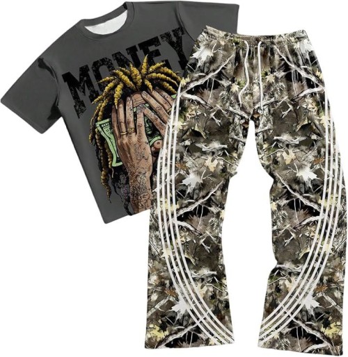 Mens Y2K Outfits 2 Piece Graphic Tee and Pants Rave Sweatsuits Set