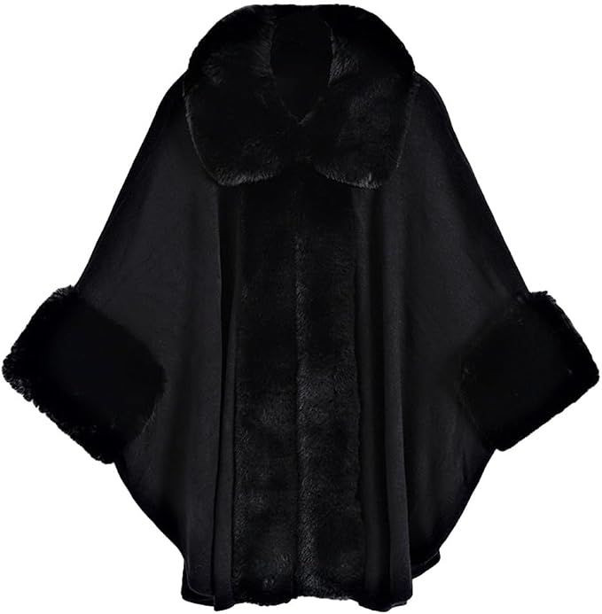 Faux Fur Shawl Wraps for Women Winter Cape Sweater Cloak Oversized Cardigan Poncho Coat