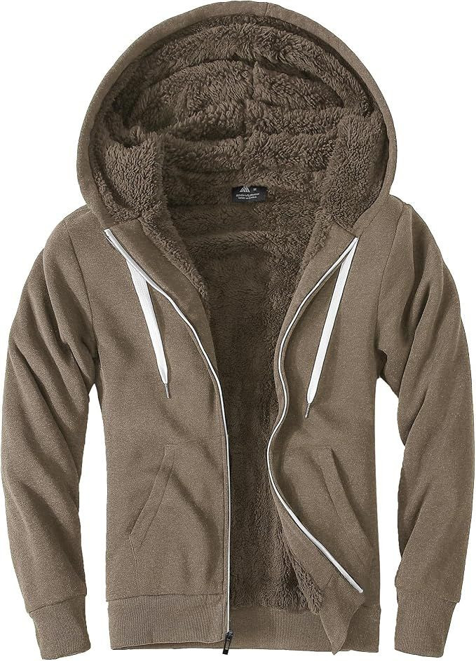 Mens Zip Up Hoodies Fleece Sherpa Lined Winter Thick Jackets
