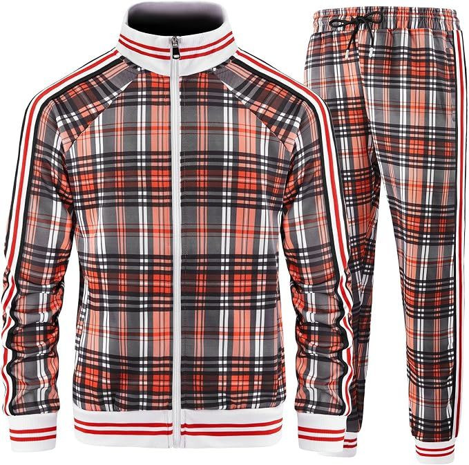 Casual Plaid Track Suit Set for Men Lightweight and Breathable