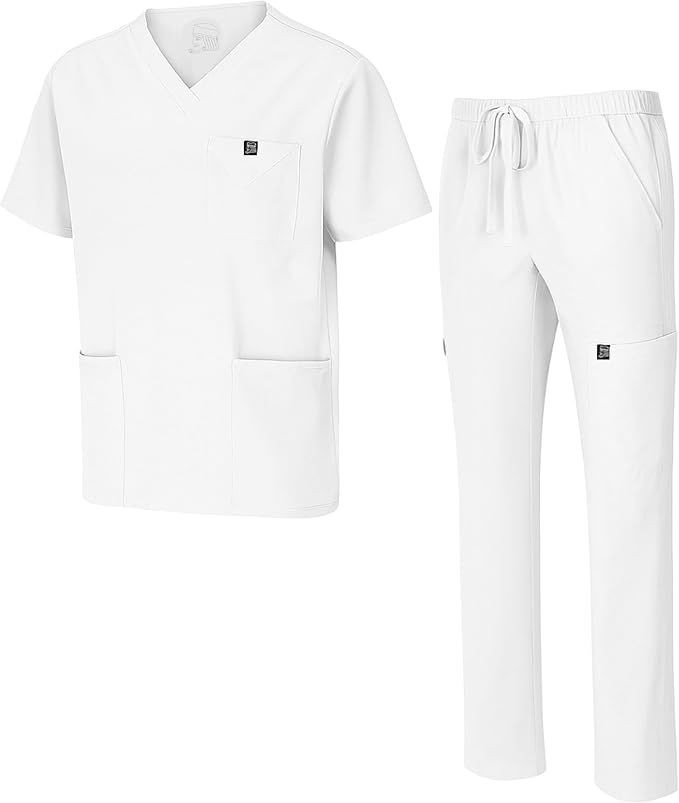 Mens Stretch Multi-Pocket Cargo Scrub Set