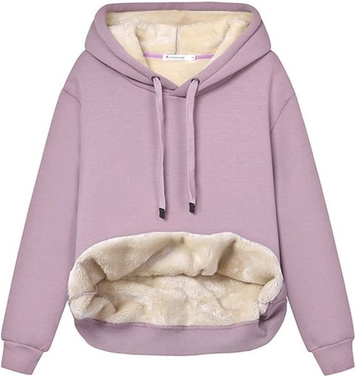 Womens Casual Winter Warm Fleece Sherpa Lined Pullover Hooded Sweatshirt