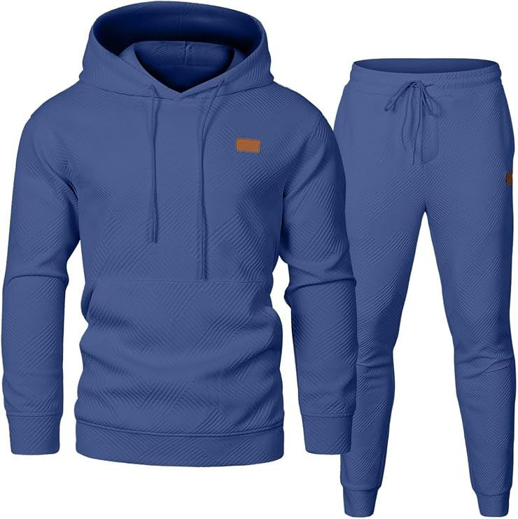 Mens Stylish Textured Knit 2 Piece Hoodie and Jogger Sweatsuit