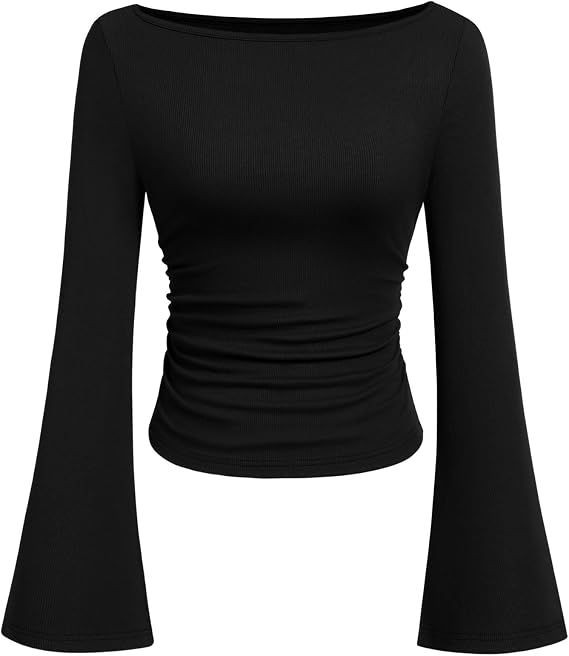 Womens Bell Long Sleeve Ribbed Knit Tops
