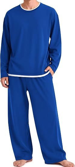 Mens Pajamas Set Soft Long Sleeve Pjs Top and Pants Loungewear Sets Comfy Sleepwear with Pockets,Big and Tall Matching